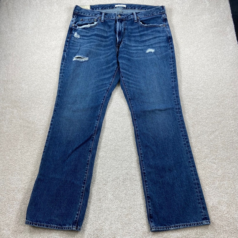 Abercrombie & Fitch Bootcut Jeans Mens 36x32 Blue Distressed‎ Medium Wash Denim
